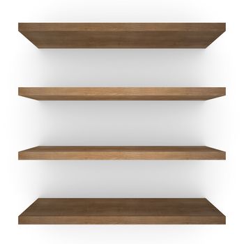 Four wood shelfs. Isolated render on white background