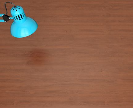 Desktop surface and light blue lamp. 3d render