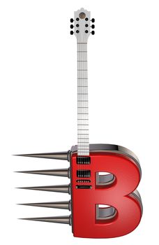 letter b guitar with prickles on white background - 3d illustration