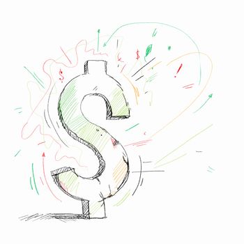 Drawn dollar sign against white background. Money concept