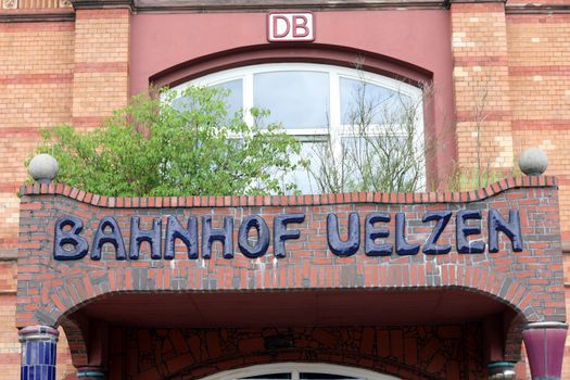 Detail of the German railway station at Uelzen constructed according to plans by the Austrian architect and artist Friedensreich Hundertwasser. Landmark. Public building. Uelzen, 21 June 2013