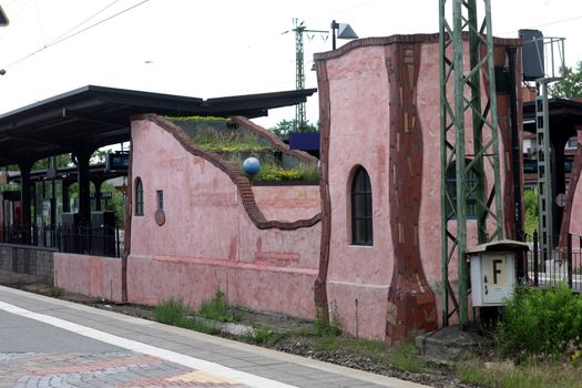 Detail of the German railway station at Uelzen constructed according to plans by the Austrian architect and artist Friedensreich Hundertwasser. Landmark. Public building. Uelzen, 21 June 2013