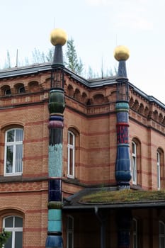 Detail of the German railway station at Uelzen constructed according to plans by the Austrian architect and artist Friedensreich Hundertwasser. Landmark. Public building. Uelzen, 21 June 2013