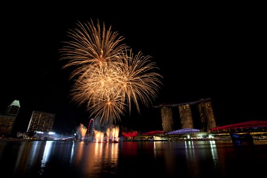 Fireworks over Marina bay in Singapore