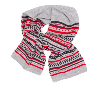 gray knitted scarf with ornament isolated on white