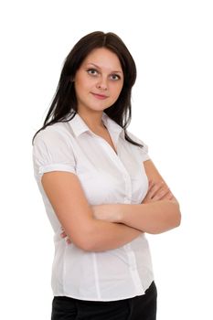 beautiful woman in white blouse, isolated on white