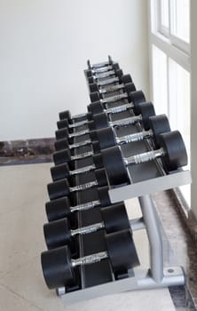 Set of different dumbbell rack