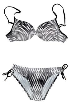 Trendy black polka dot swimsuit. Isolate on white.