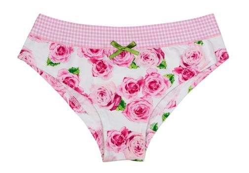 Beautiful women's panties with floral pattern. Isolate on white