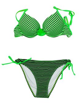 Green striped swimsuit. Isolate on white.