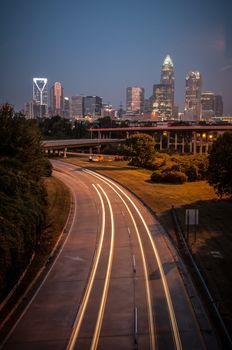 Charlotte City Skyline and architecture at night