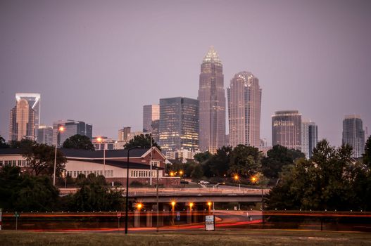 Charlotte City Skyline and architecture at night