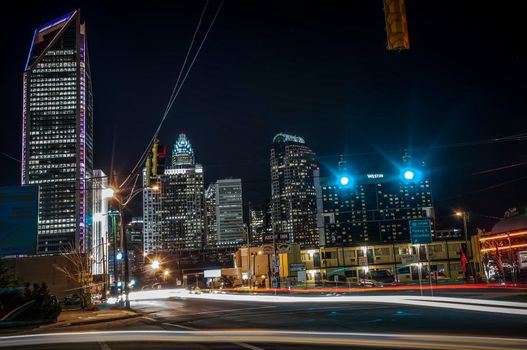 Charlotte City Skyline and architecture at night