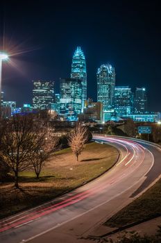 Charlotte City Skyline and architecture at night