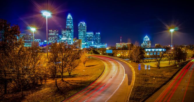 Charlotte City Skyline and architecture at night