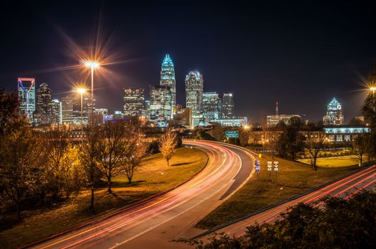 Charlotte City Skyline and architecture at night