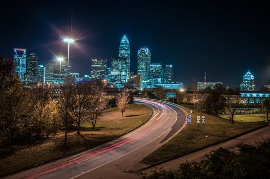 Charlotte City Skyline and architecture at night