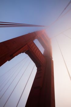 The famous Golden Gate Bridge in San Francisco in the fog