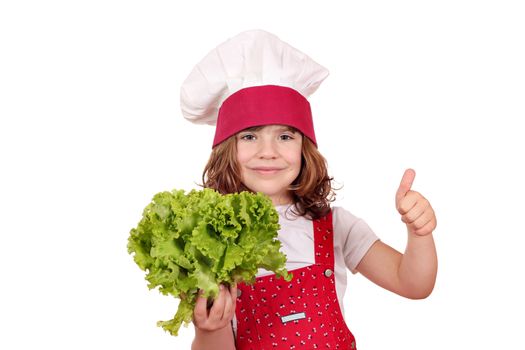 little cook with fresh green salad and thumb up