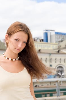 Cheerful girl looking at camera. 
