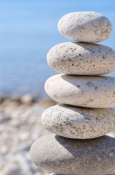 Round stones for meditation laying on seacoast