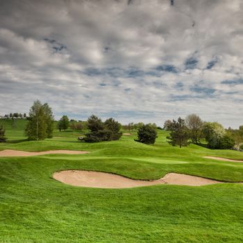 Golf bunkers on the empty golf course in Prague