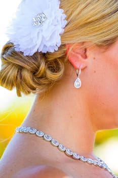 A beautiful bride wearing her wedding dress on her special day at a vineyard outdoors in Oregon during the summer.