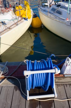 Luxury watercraft await their next outing. Vladivostok marina.