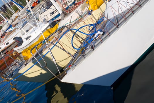 Luxury watercraft await their next outing. Vladivostok marina.