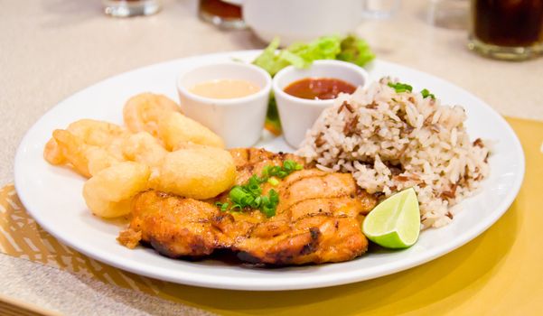 chicken steak and fried shrimp