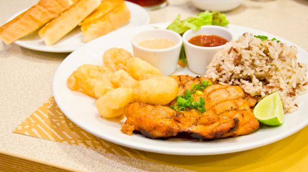 chicken steak and fried shrimp