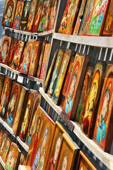 Christian orthodox hand-painted icons for sale in Sofia, Bulgaria