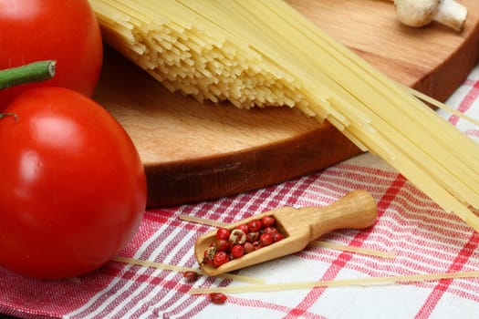 Ingredients for cooking italian pasta close up 