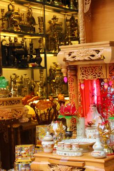 Shop stall selling religious merchandise in Hanoi, Vietnam