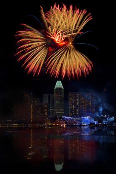 Fireworks over Marina bay in Singapore