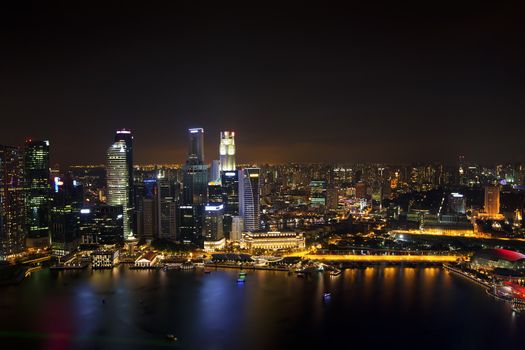 View of Singapore city skyline at night