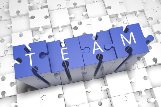 Puzzle concept: word TEAM on blue jigsaw pieces