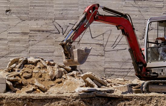 the excavator working on a construction site