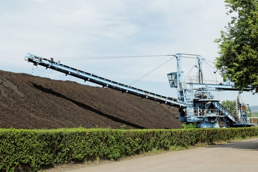 Coal mining in an open pit with huge industrial machine