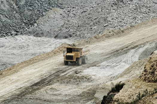 huge truck on a coal mine open pit