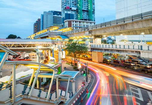 Bangkok downtown in business area at Dusk