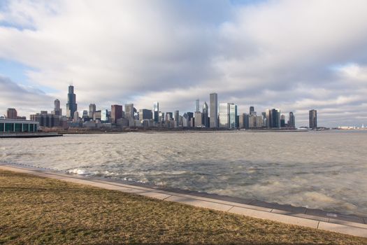 View of the city from lakefront in museum park.