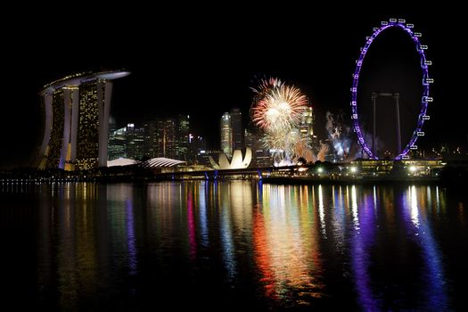 Fireworks over Marina bay in Singapore