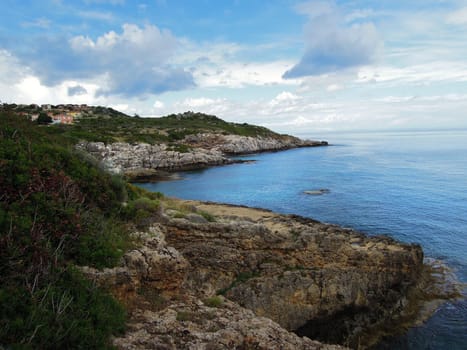 Rocky coastline on the Greek island of Kefalonia.