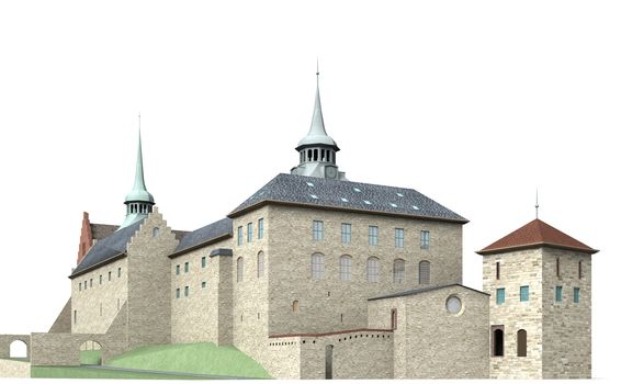 The Akershus Fortress in Oslo is situated on the east side of the Oslo Fjord on the Akersnes Peninsula.