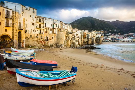 Old, medieval Cefalu is a city and comune in the Province of Palermo, located on the northern coast of Sicily, Italy on the Tyrrhenian Sea. The town is one of the major tourist attractions in the region. Shot after summer storm.