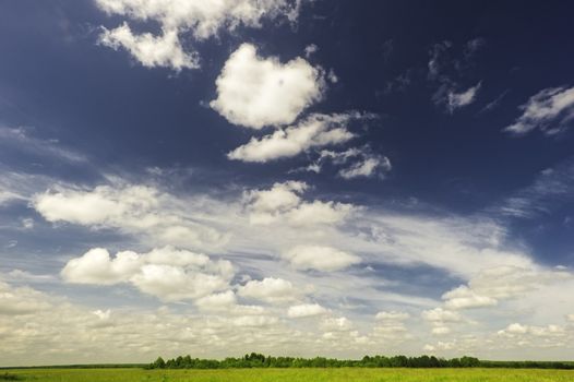 The sky above the field.