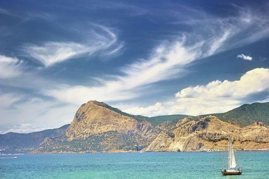 Yacht in the Sudak Bay