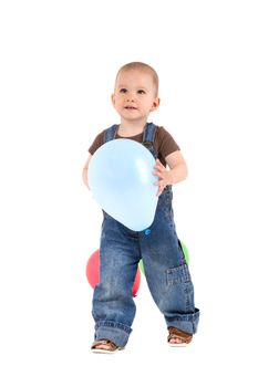 child with a balloon on a white background