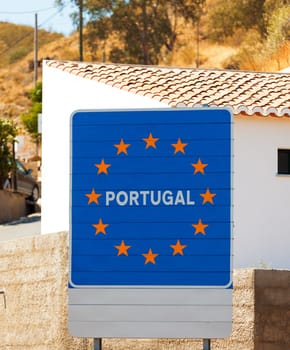 Road sign on the border of a European Union country, Portugal
